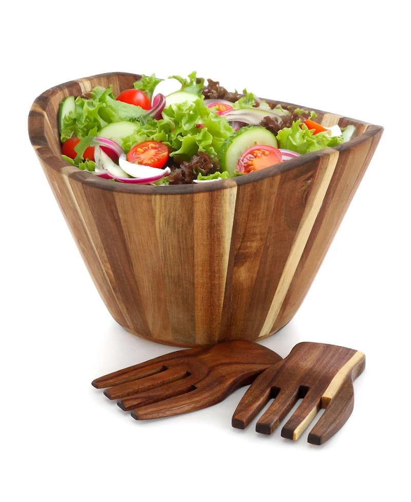 MegaChef Acacia Wood Salad Bowl with Serving Utensils