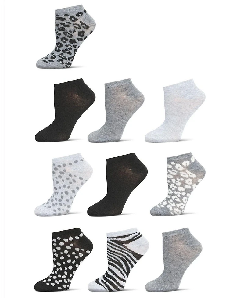 MeMoi Women's 10 Pair Pack Animal Print Low Cut Socks