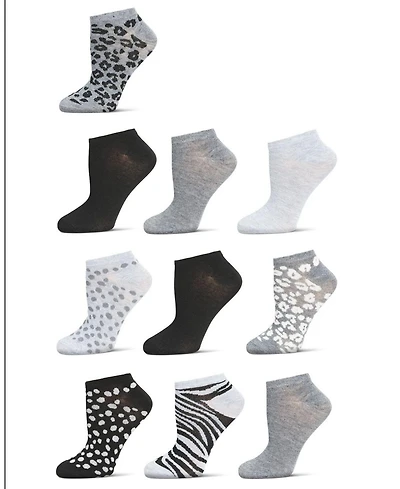 MeMoi Women's 10 Pair Pack Animal Print Low Cut Socks