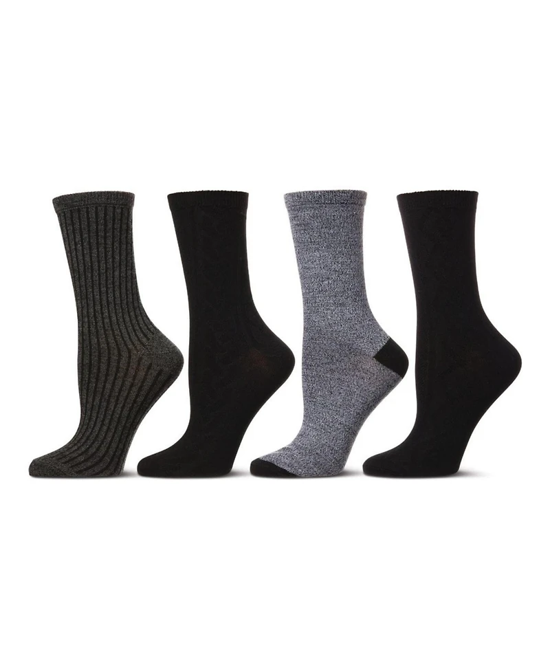 MeMoi Women's 4 Pair Pack Textured Buttersoft Crew Socks