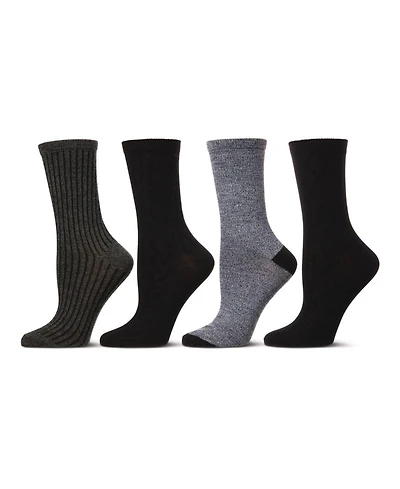 MeMoi Women's 4 Pair Pack Textured Buttersoft Crew Socks