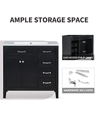 Casainc 36" Bathroom Vanity with Sink Combo, Cabinet Drawers, Solid Frame and Mdf Board