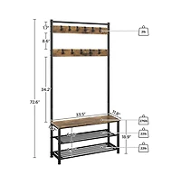 73” H Metal Hall Tree with Shoe Storage Bench Entryway