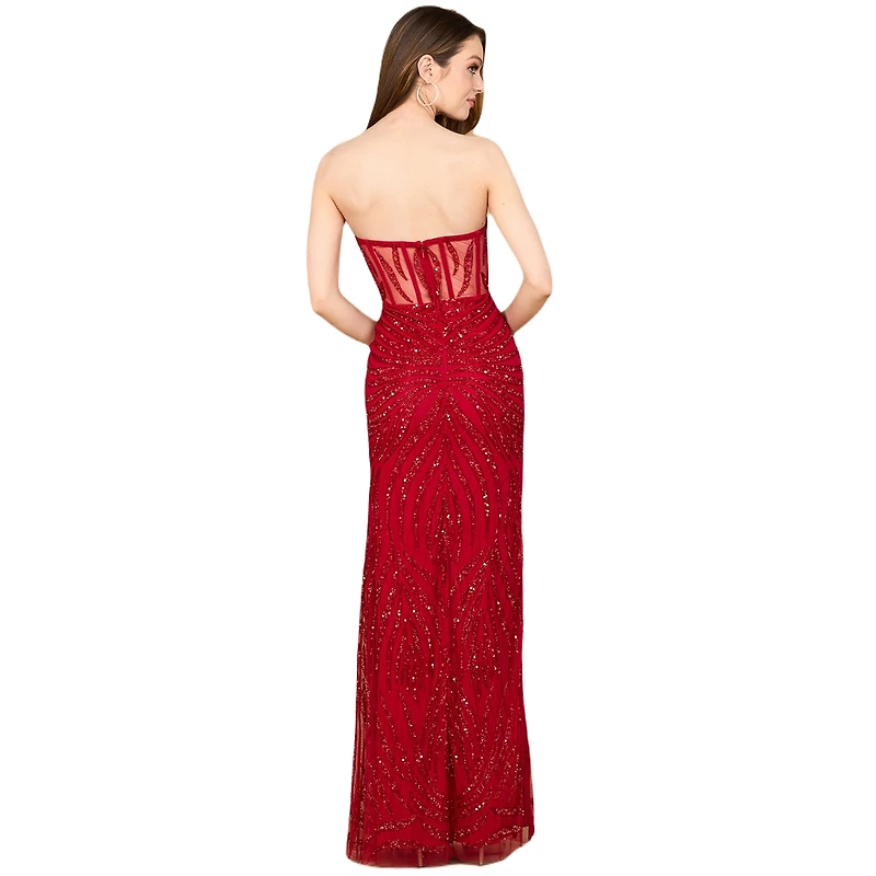 Lara Women's Beaded Corset Prom Dress with Slit