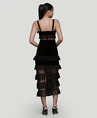 Avec Les Filles Women's Tiered Square Neck Midi Dress