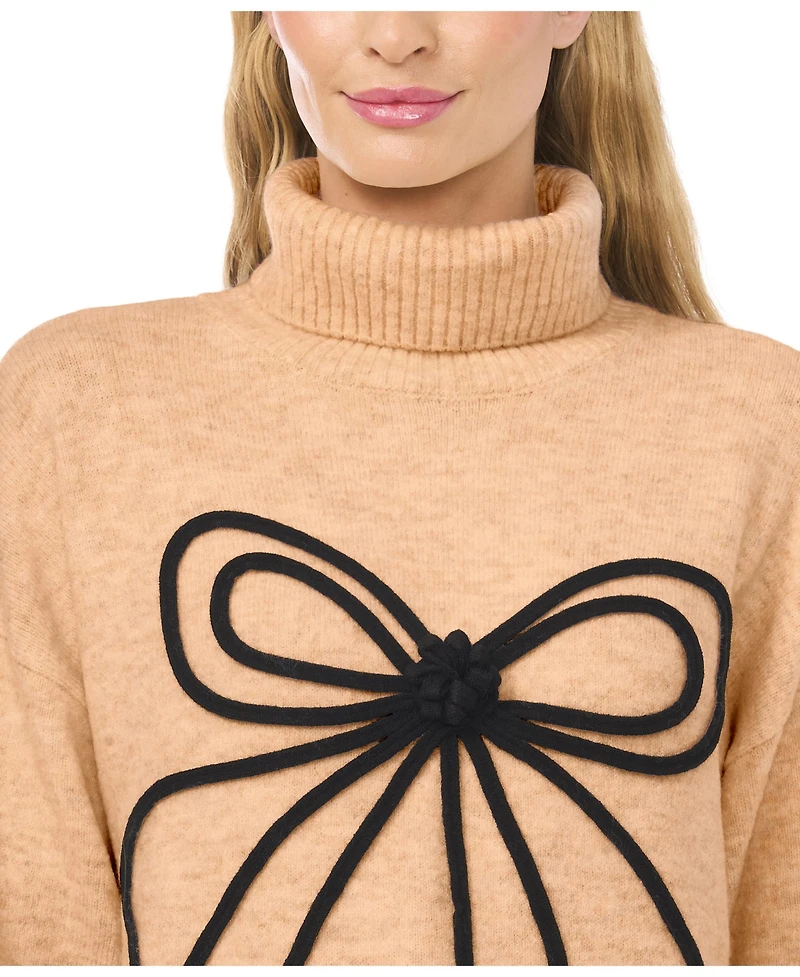 CeCe Women's Embroidered Ribbon Turtleneck Sweater