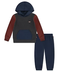 Levi's Boys Toddler 2T-4T 2 Piece Color Block Long Sleeves Hoodie and Joggers Set