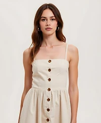 Modenaire Women's Button Front Spaghetti Straps Midi Dress