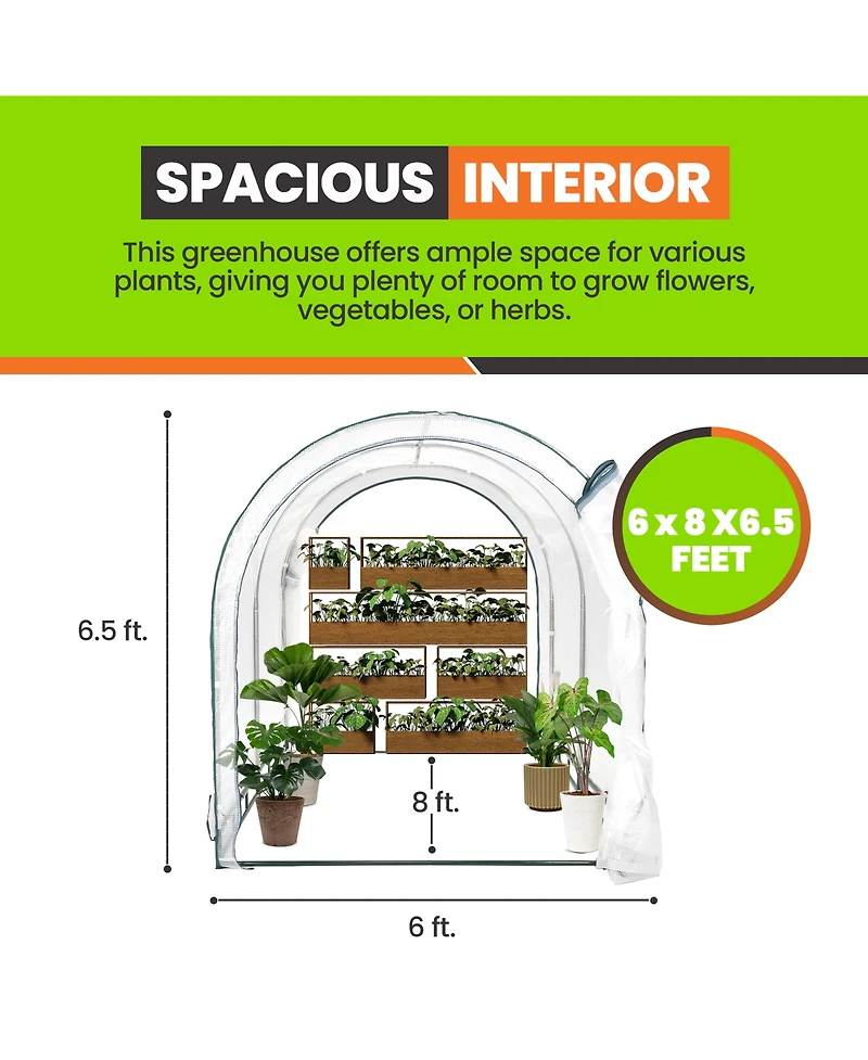 JumpKing TrueShelter 6' X 8' Green House - Indoor or Outdoor Green House for Plants & Flowers - Portable Large Cover for Garden Lovers or Beginners
