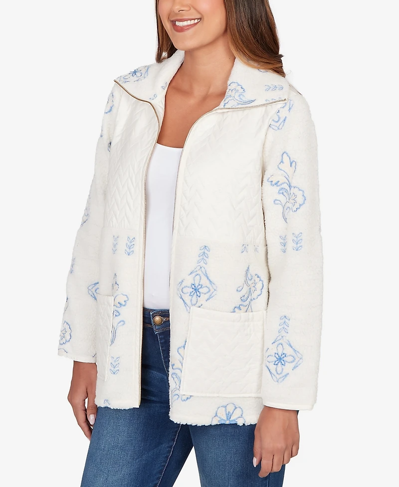 Ruby Rd. Petite Embroidered Quilted Shearling Jacket