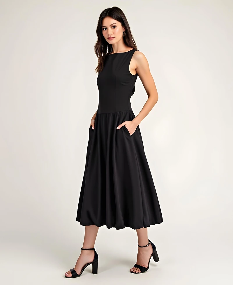 Modenaire Women's Sleeveless Bateau-Neck Fit-And-Flare Midi Dress