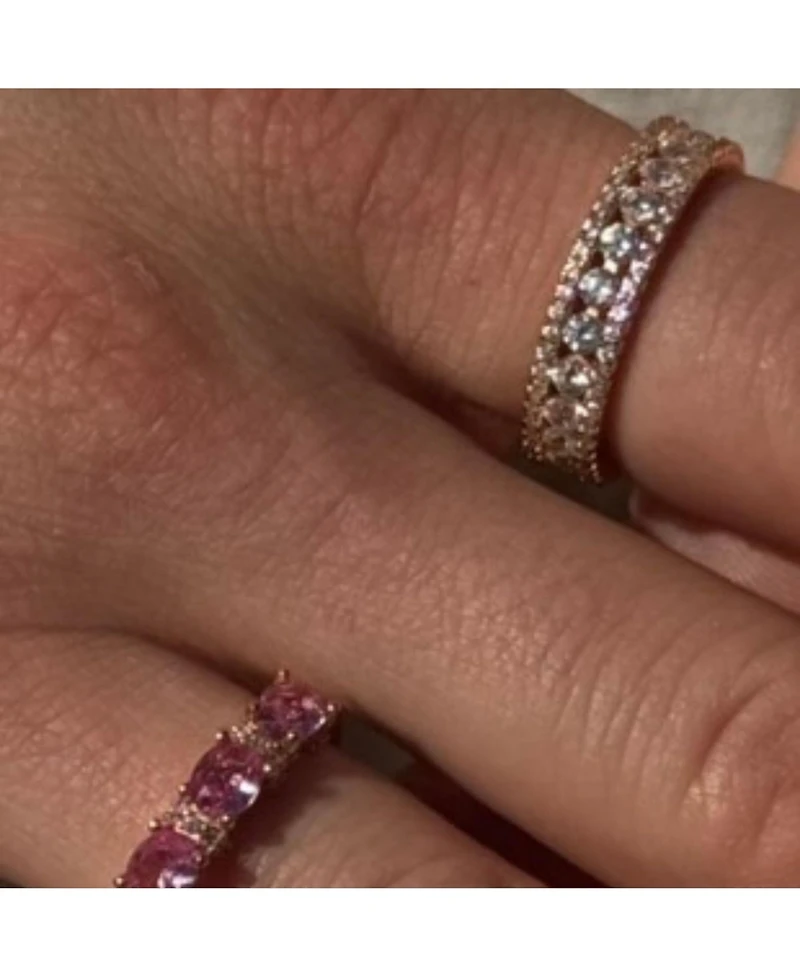 Suzy Levian Sterling Silver Cubic Zirconia Three Row Modern Eternity Band Ring