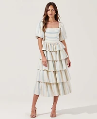 Modenaire Women's Puff-Sleeve Smocked Bodice Tiered Maxi Dress