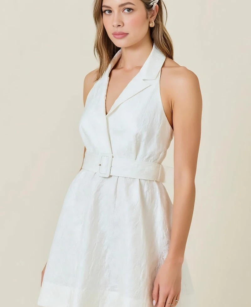 Modenaire Women's Halter Belted Tailored Mini Dress