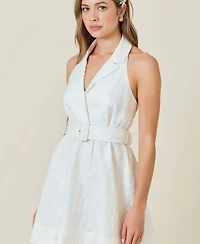 Modenaire Women's Halter Belted Tailored Mini Dress