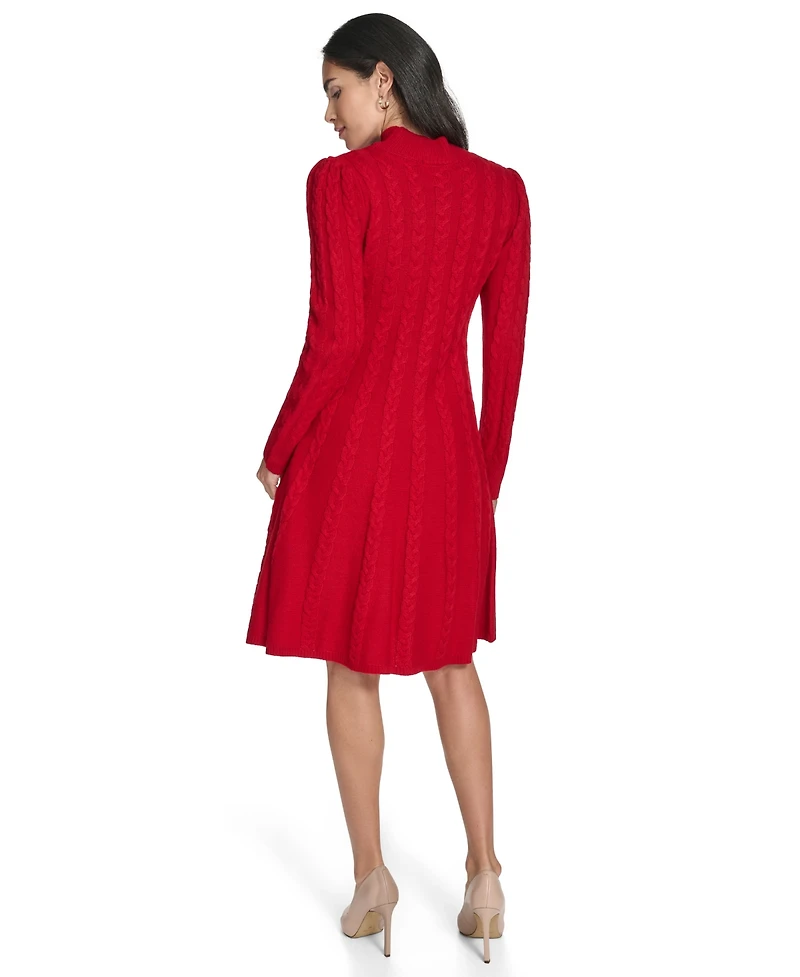 Jessica Howard Petite Cable Sweater Mock Neck Fit & Flare Dress
