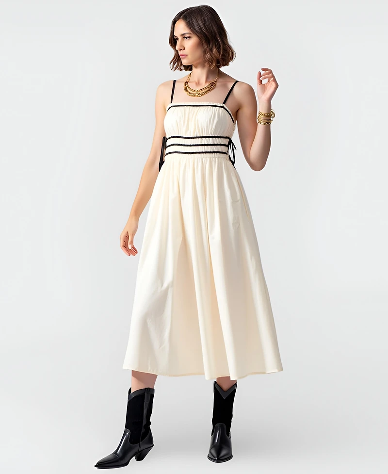 Modenaire Women's Contrast-Trim Spaghetti-Strap Midi Dress