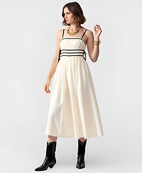 Modenaire Women's Contrast-Trim Spaghetti-Strap Midi Dress
