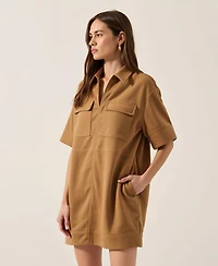 Modenaire Women's Faux Suede Collared Mini Shirt Dress
