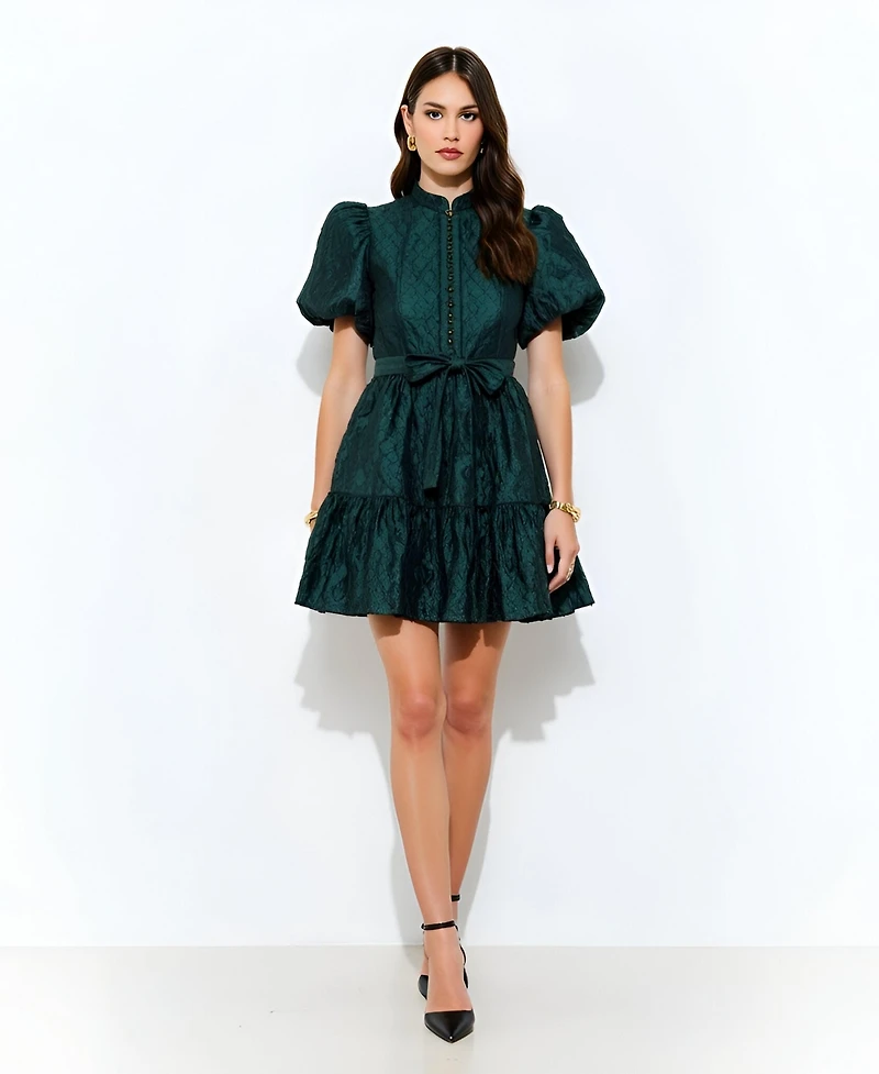 Modenaire Women's Jacquard Puff-Sleeve Mini Dress