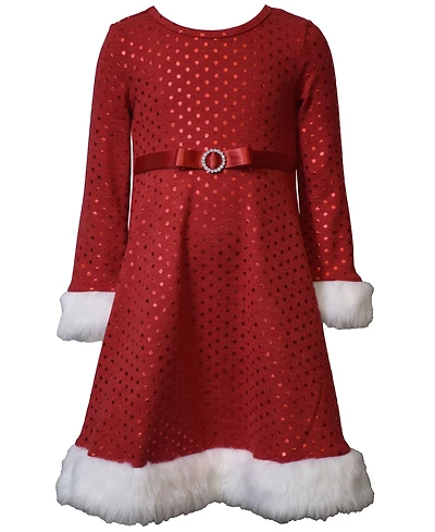 Bonnie Jean Girls 2T-6X Long Sleeve Foiled Dot Santa Dress