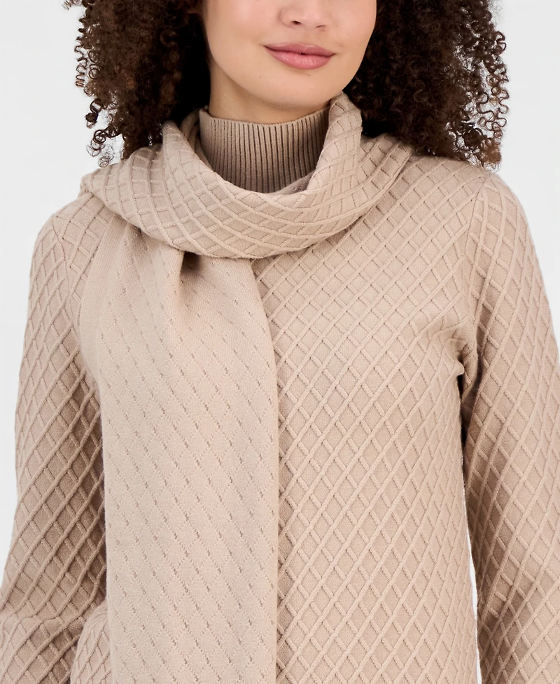 Anne Klein Women's Diamond-Stitch Mock Neck Scarf Sweater