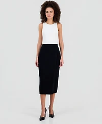 Anne Klein Women's Ribbed Knit Faux-Wrap Midi Skirt