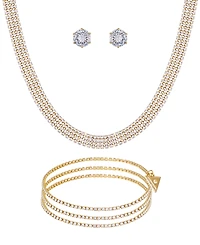 Guess 3-Pc. Cubic Zirconia Gold-Tone Choker Necklace, Stud Earrings, and Bracelet Set