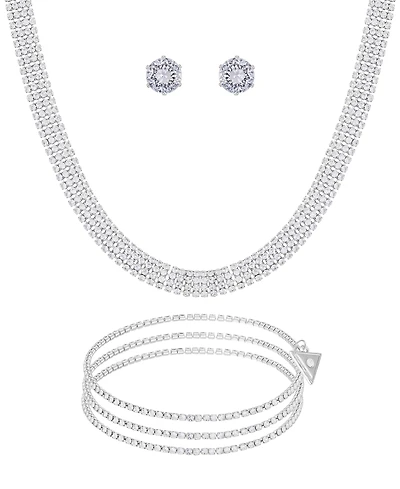 Guess 3-Pc. Cubic Zirconia Gold-Tone Choker Necklace, Stud Earrings, and Bracelet Set