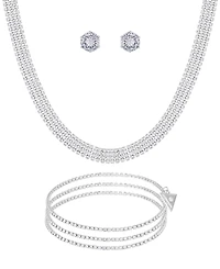 Guess 3-Pc. Cubic Zirconia Gold-Tone Choker Necklace, Stud Earrings, and Bracelet Set