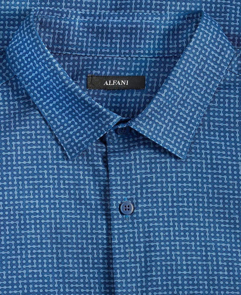 Alfani Men's Dashed Lines Printed Short-Sleeve Button Shirt, Macy's Exclusive