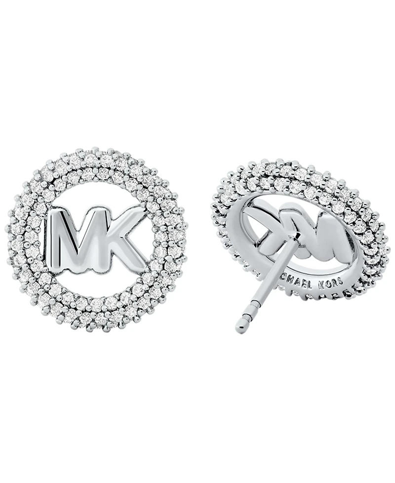 Michael Kors Silver Tone Small Pave Logo Stud Earrings