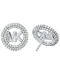 Michael Kors Silver Tone Small Pave Logo Stud Earrings