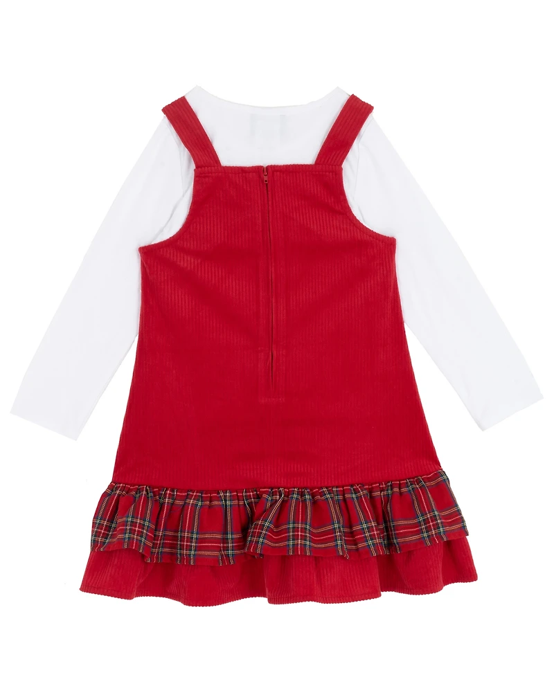Rare Editions Girls 2T-6X 2-Piece Long Sleeves Top and Plaid Jumper Set