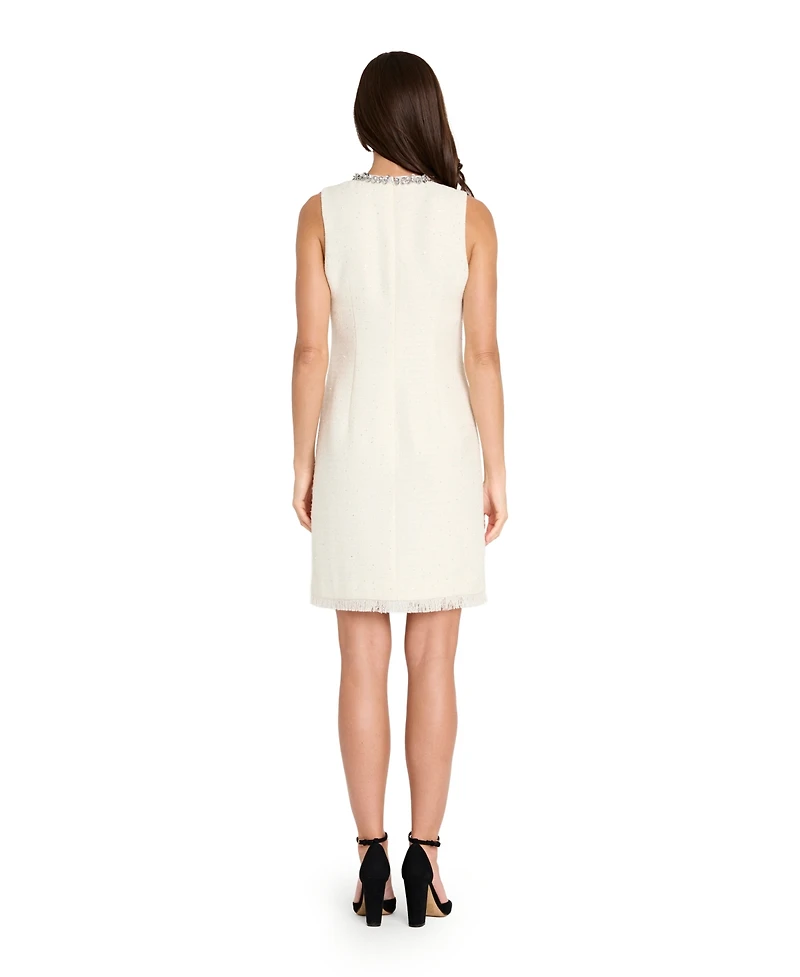 Tahari Asl Women's Beaded Keyhole Neck Boucle Dress