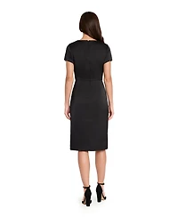 Tahari Asl Women's Short Sleeve Pleated Bodice Fringe Sheath Dress