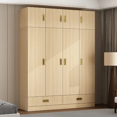 Wardrobe with Top Cabinet, Armoires with Hanging Rod, 2-Drawers, Storage Shelves,Bedroom Closet