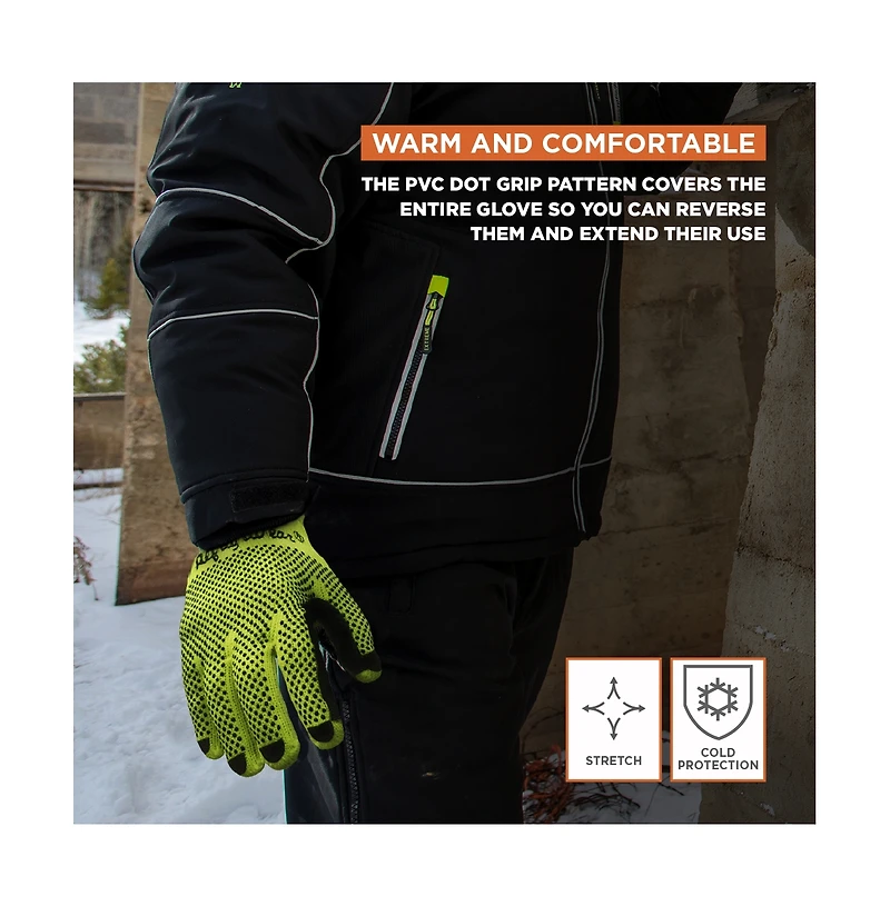 RefrigiWear Men's Midweight Dot Grip Gloves - Insulated Knit Work with Pvc Grip, Sold by the Dozen
