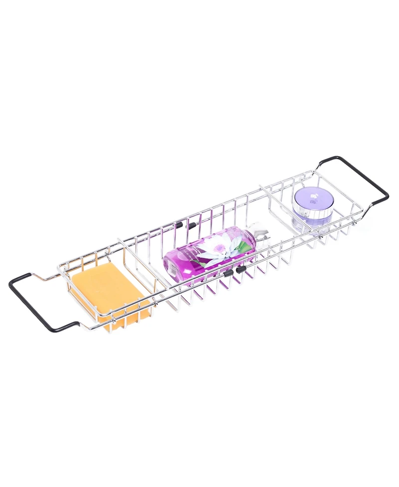 Basicwise Expandable Metal Bathtub Caddy With, Rubber Handles