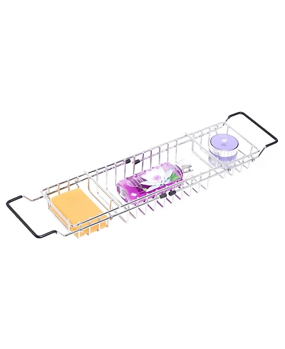 Basicwise Expandable Metal Bathtub Caddy With, Rubber Handles