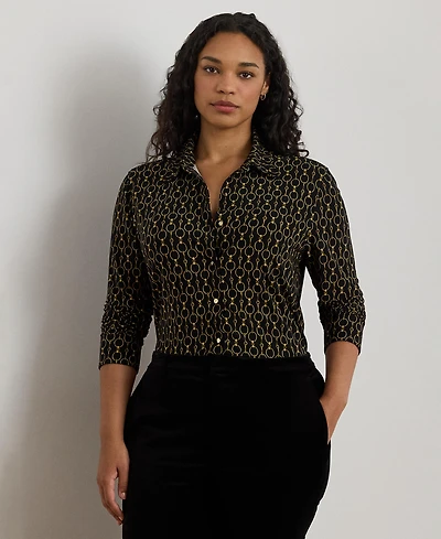 Lauren Ralph Plus Slim Fit Chain-Print Jersey Shirt