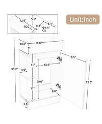 Casainc 18.6" Bathroom Vanity with Sink, Two-Tier Shelf, Left or Right Orientation, Cabinet