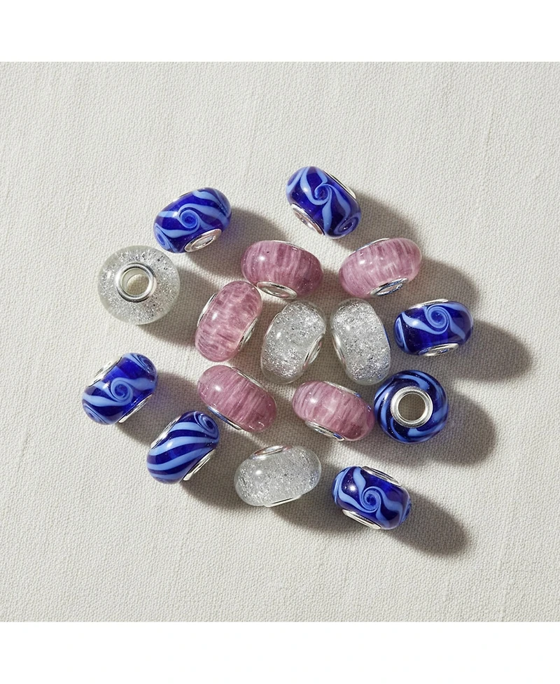 Bling Jewelry Glass Charm Bead Ocean Wave Swirl Murano Blue European Bracelet Silver Core