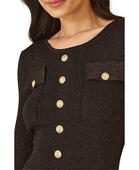Yumi Women's Metallic Fitted Military Knit Dress