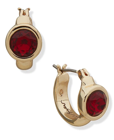 Karl Lagerfeld Paris Glass Stone Gold-Tone Hoop Earrings