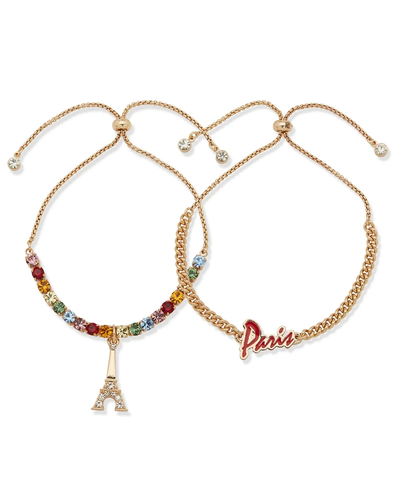 Karl Lagerfeld Paris 2-Pc. Glass Stone Gold-Tone Paris Slider Bracelet Set