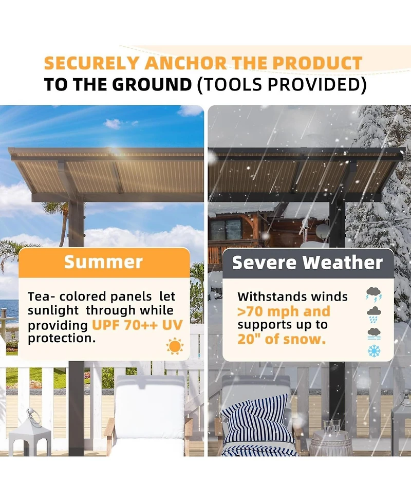 Aecojoy 10' x 8' Gazebo Outdoor Pergola for Patio, 8x10 Freestanding Lean to Hard Top Grill Gazebo