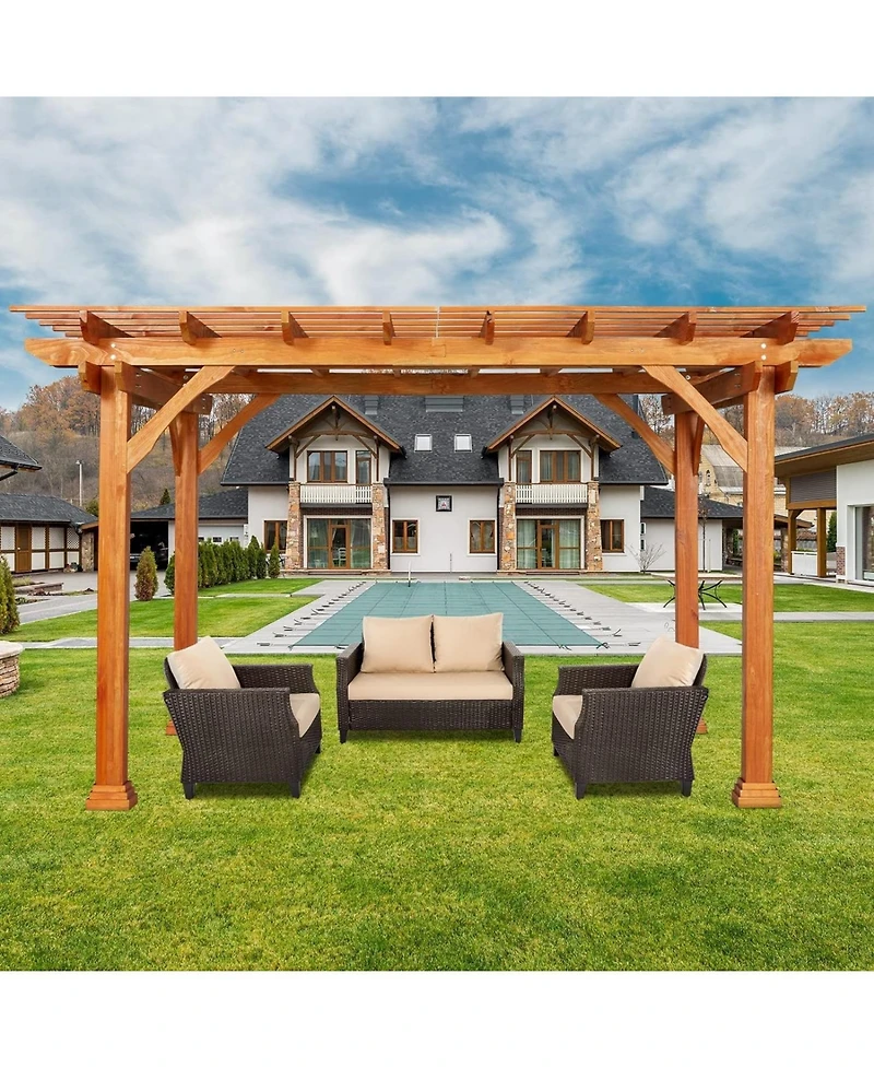 Aecojoy Wood Pergola 12'x10' Cedar Wood Gazebo, Outdoor Pergola for Patio Deck Garden Backyard and Patio