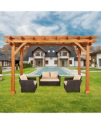 Aecojoy Wood Pergola 12'x10' Cedar Wood Gazebo, Outdoor Pergola for Patio Deck Garden Backyard and Patio