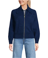 Lands' End Women's Drifter Large Collar Zip Front Cardigan Sweater